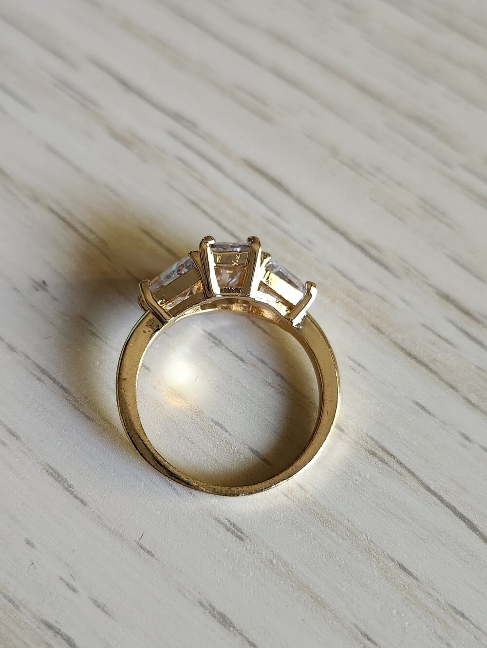 New 18K Gold Plated Emerald Cut White Sapphire Diamond Ring for Women - Picture 9 of 11